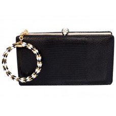 Bvlgari Serpenti gerahmte Pochette aus schwarzem Eidechsenleder