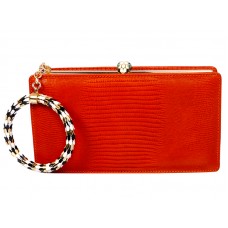 Bvlgari Serpenti gerahmte Pochette aus Eidechsenleder in Orange