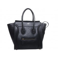 Celine Luggage Medium Tote aus schwarzem Kalbsleder mit schwarzem Schlangenleder