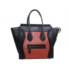 Celine Luggage Medium Tote aus schwarzem Kalbsleder mit rotem Schlangenleder