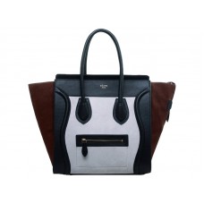 Celine Luggage Medium Tote aus Kalbsleder Schwarz/Wildleder Weiß/Braun