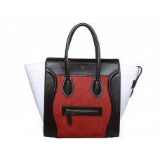 Celine Luggage Medium Tote aus Kalbsleder in Schokobraun/Weiß/Wildlederorange