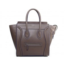 Celine Luggage Medium Tote aus khakifarbenem Kalbsleder mit blauem Besatz