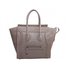 Celine Luggage Medium Tote aus khakifarbenem Kalbsleder mit Krokodilleder