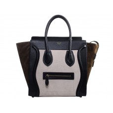 Celine Luggage Medium Tote aus hellbeige/olivgrünem Kalbsleder.