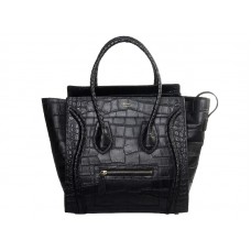 Celine Luggage Medium Tote aus schwarzem Krokodilleder