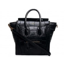 Celine Luggage Mini Tote aus schwarzem Krokodilleder