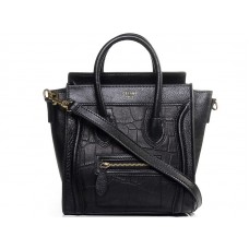 Celine Luggage Mini Tote aus schwarzem Kalbsleder mit schwarzem Krokodilleder