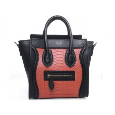 Celine Luggage Mini Tote aus schwarzem Kalbsleder mit rotem Schlangenleder