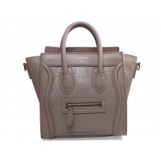 Celine Luggage Mini Tote aus khakifarbenem Kalbsleder mit Krokodilleder