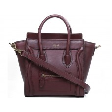 Celine Luggage Mini Tote aus Kalbsleder in Weinrot