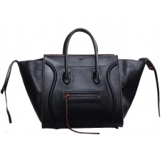 Celine Luggage Phantom Square Tote Bag, Schwarz mit orangefarbenem Besatz