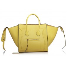 Celine Luggage Phantom Square Tote Bag, Zitronengelb mit schwarzem Besatz