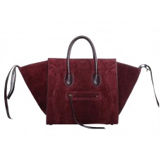 Celine Luggage Phantom Square Tote Bag aus Wildleder, Weinrot