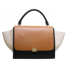 Celine Trapeze Schultertasche, mehrfarbiges Kalbsleder, Kamel/Schwarz/Creme