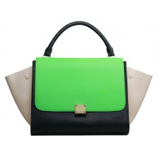 Celine Trapeze Schultertasche, mehrfarbiges Kalbsleder, Grün/Schwarz/Creme