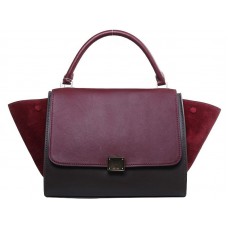Celine Trapeze Schultertasche, mehrfarbiges Kalbsleder, Weinrot/Braun/Weinrot