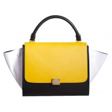 Celine Trapeze Schultertasche, mehrfarbiges Kalbsleder, Gelb/Schwarz/Weiß