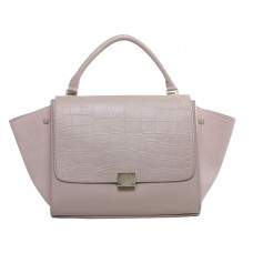 Celine Trapeze Schultertasche, mehrfarbiges Krokodilleder, hellkhaki/khakifarbenes Wildleder