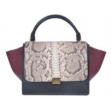 Celine Trapeze Schultertasche aus Pythonleder, Creme/Schwarz/Weinrot