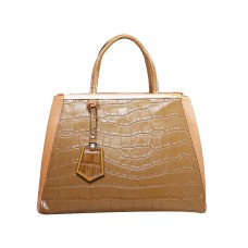 Fendi 2jours Tragetasche aus Kalbsleder, Krokodilmuster, Beige