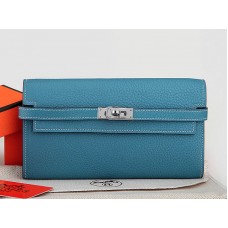 Hermès Dogon Togo Original Leder Kelly Long Geldbörse Mittelblau