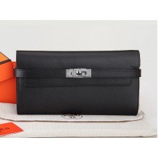 Hermès Kelly Long Geldbörse aus originalem Epsom-Kalbsleder, schwarz