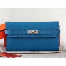 Hermès Kelly Long Geldbörse aus originalem Epsom-Kalbsleder, blau