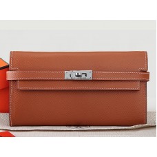 Hermes Kelly Long Geldbörse aus originalem Epsom-Kalbsleder, Kamel