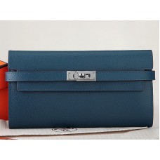 Hermès Kelly Long Geldbörse aus originalem Epsom-Kalbsleder, dunkelblau