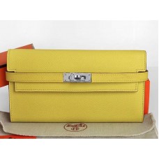 Hermès Kelly Long Geldbörse aus originalem Epsom-Kalbsleder, Zitronengelb