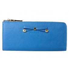 Prada Saffiano Geldbörse mit Reißverschluss und Schleifendetail, Blau