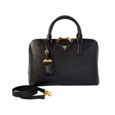 Prada Saffiano Leder-Henkeltasche, mittelgroß, Schwarz