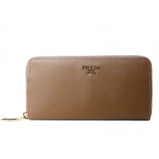 Prada Saffiano Zippy Geldbörse Hellbraun