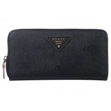 Prada Saffiano Zippy Geldbörse mit Dreieckslogo, Schwarz