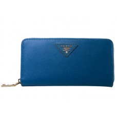 Prada Saffiano Zippy Geldbörse mit Dreieckslogo, Dunkelblau