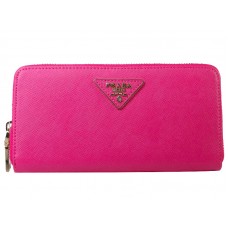 Prada Saffiano Zippy Geldbörse mit Dreieckslogo in Pink