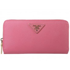 Prada Saffiano Zippy Geldbörse mit Dreieckslogo, Rosa