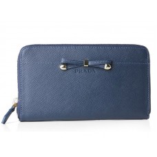 Prada Saffiano Zippy Geldbörse mit Schleifendetail, Dunkelblau