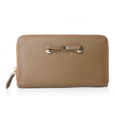 Prada Saffiano Zippy Geldbörse mit Schleifendetail, Khaki