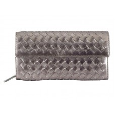 Bottega Veneta Intrecciato Nappa Continental Geldbörse mit Knopf Silbergrau