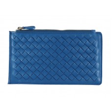 Bottega Veneta Intrecciato Nappaleder-Geldbörse mit Reißverschluss oben Blau