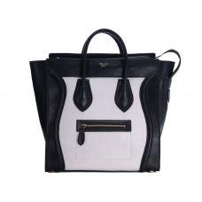 Celine Luggage Medium Tote aus Kalbsleder, Schwarz/Wildleder, Creme