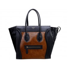 Celine Luggage Medium Tote aus Kalbsleder Schwarz / Ponyhaar Braun