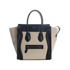 Celine Luggage Medium Tote aus schwarzem Kalbsleder und weißem Canvas