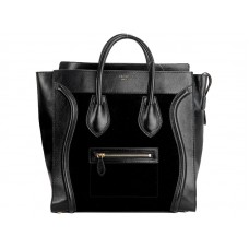 Celine Luggage Large Tote aus schwarzem Kalbsleder/Wildleder