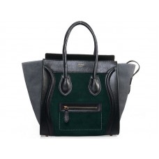 Celine Luggage Medium Tote aus Kalbsleder Schwarz / Wildleder Dunkelgrün