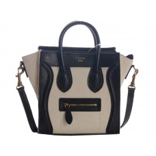 Celine Luggage Mini Tote aus Kalbsleder Schwarz/Canvas Weiß