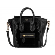 Celine Luggage Mini Tote aus schwarzem Kalbsleder/Wildleder