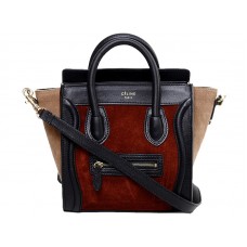 Celine Luggage Mini Tote aus Kalbsleder Schwarz/Wildleder Weinrot